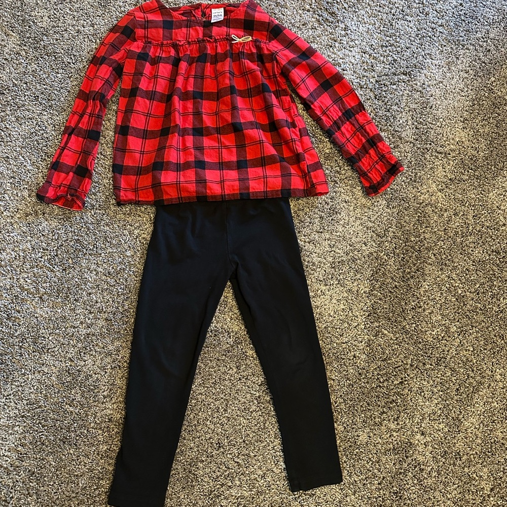 Carters Red Plaid Top and Black Leggings Set 5T